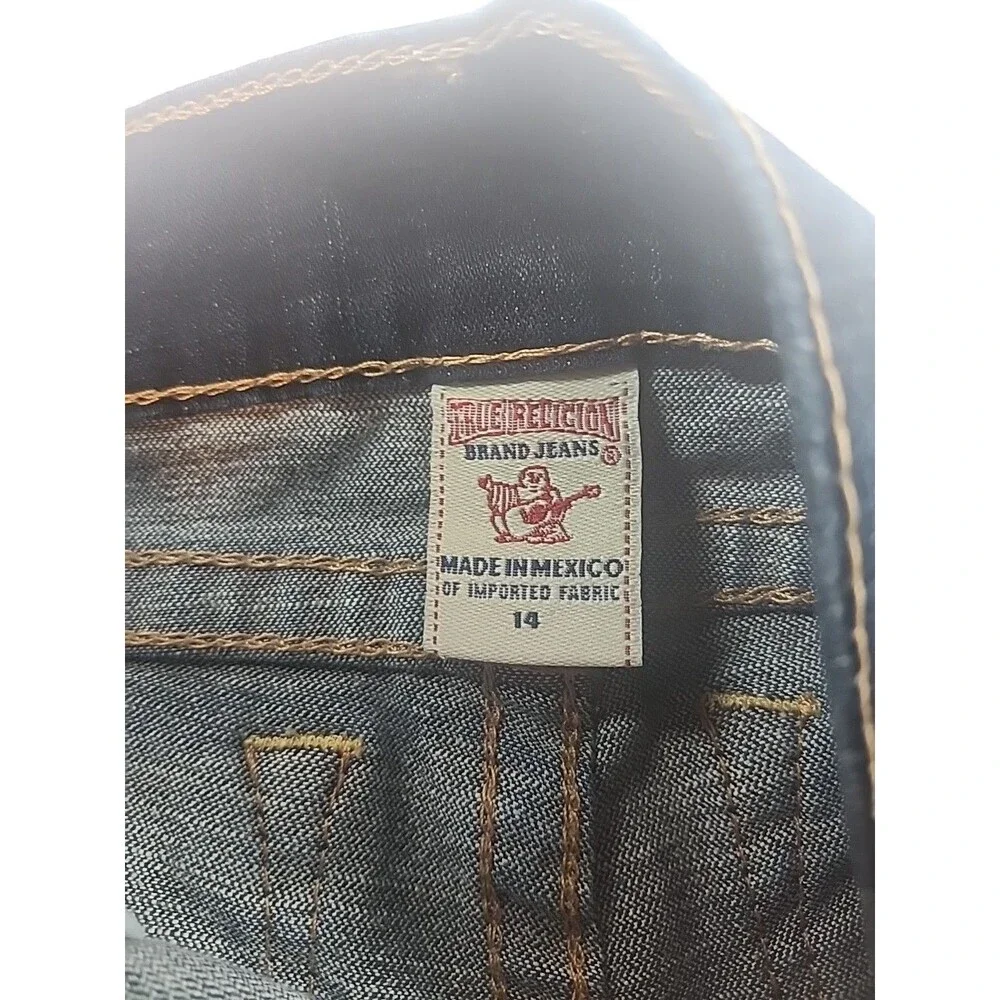 True Religion World Tour Size 14 Girls Low Rise Dark Wash Blue Jeans EUC